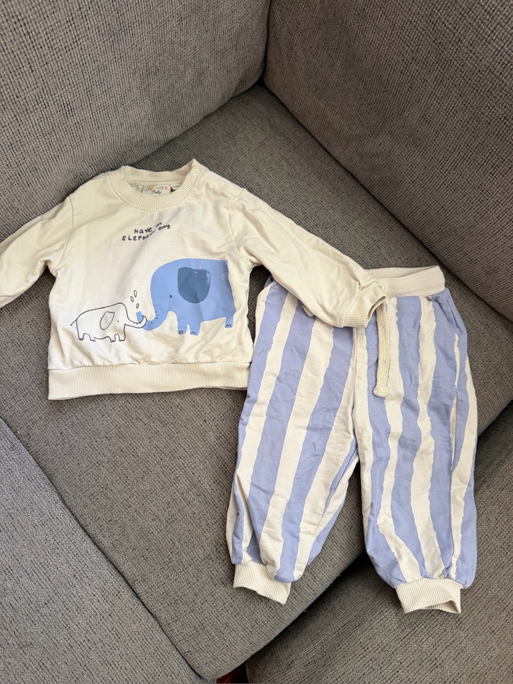 Kids Cream and Light Blue Elephant Pajama Set